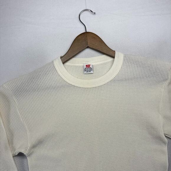 Vintage Hanes Thermal Shirt men's large White Waffle Muscle Layer Thin Grunge - Picture 3 of 11
